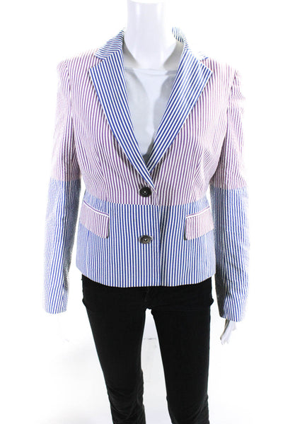 Brooks Brothers Womens Two Button Notched Lapel Striped Jacket White Blue Size 8