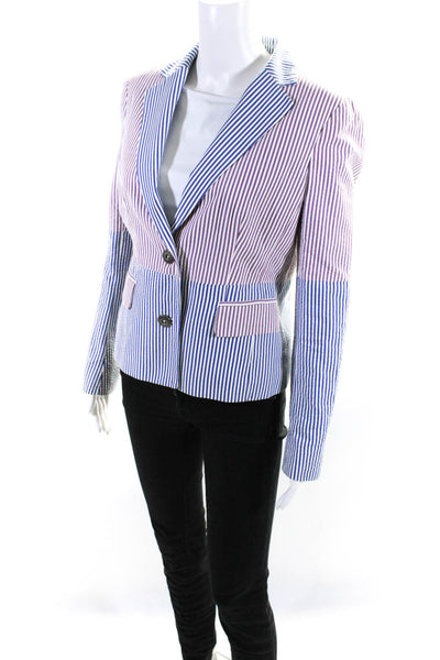 Brooks Brothers Womens Two Button Notched Lapel Striped Jacket White Blue Size 8