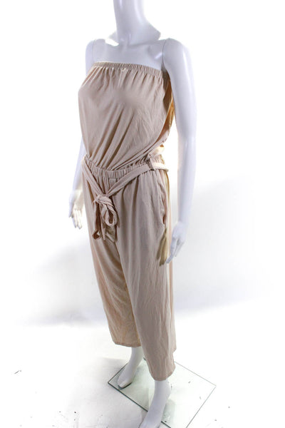 Zesica Womens Strapless Straight Leg Belted Jumpsuit Beige Size Large