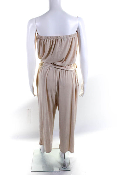 Zesica Womens Strapless Straight Leg Belted Jumpsuit Beige Size Large