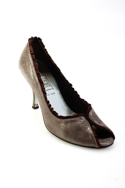 Cynthia Rowley Womens Pearlized Leather Peep Toe Pumps Heels Brown Size 6B