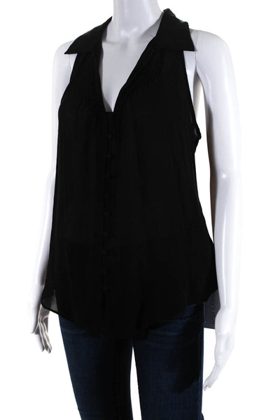 Parker Womens Sleeveless Button Front Collared V Neck Silk Top Black Size Small