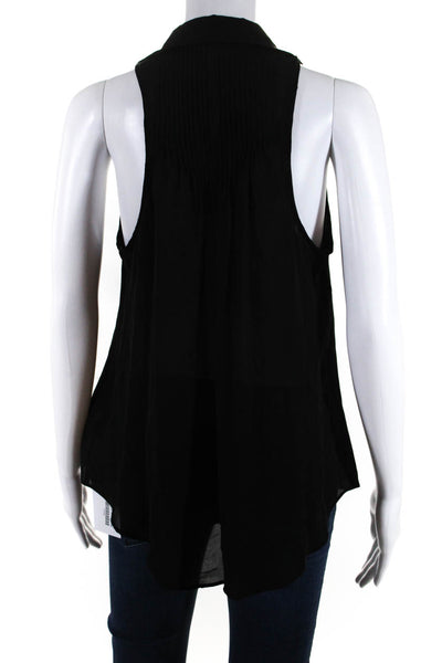 Parker Womens Sleeveless Button Front Collared V Neck Silk Top Black Size Small