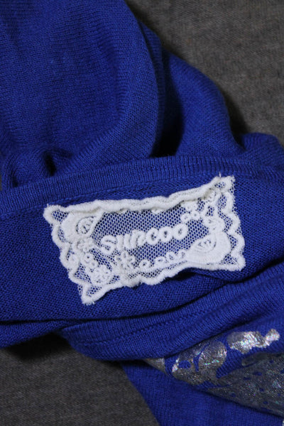 Suncoo Womens Short Sleeve Scoop Neck Tee Shirt Blue Linen Cotton Size 2