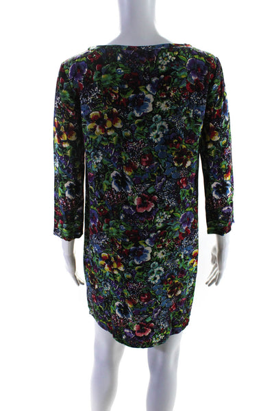 Joie Womens Floral Long Sleeve Crew Neck Sheath Dress Multicolor Silk Size XS