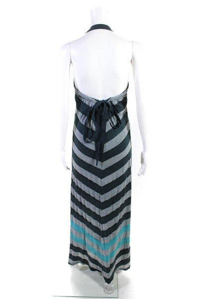Gypsy 05 Womens Chevron Drawstring Halter Top Long Maxi Dress Gray Blue Size XS