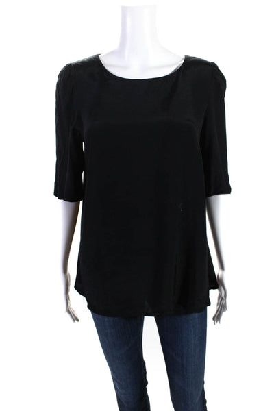 Reiss Womens Solid Quarter Sleeve Round Neck Casual Blouse Black Size 4