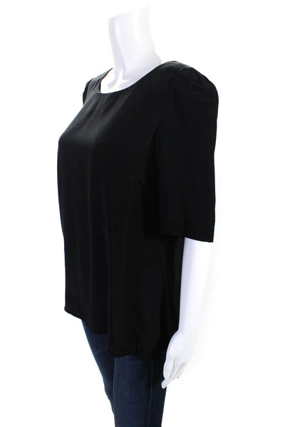 Reiss Womens Solid Quarter Sleeve Round Neck Casual Blouse Black Size 4