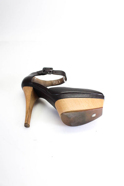 Marni Womens Wooden Platform Stiletto Ankle Strap Pumps Brown Leather Size 36 6