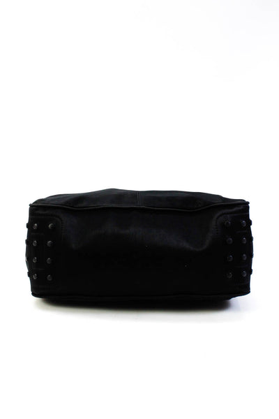 Tods Womens Zip Top Satin Hobo Shoulder Bag Handbag Black
