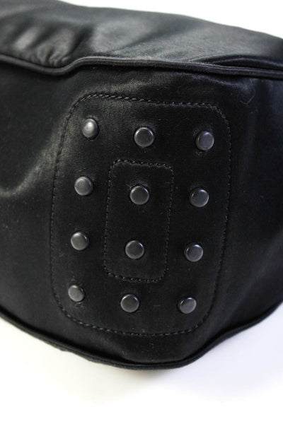 Tods Womens Zip Top Satin Hobo Shoulder Bag Handbag Black