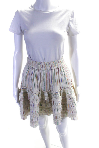Misa Womens Striped A Line Skirt White Mulkti Colored Cotton Size Small
