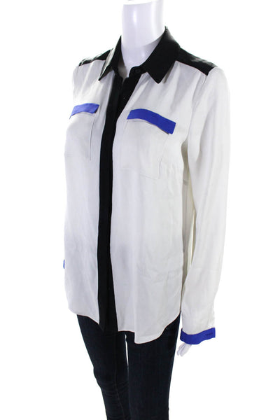 Milly Womens Button Down Collared Long Sleeved Shirt White Black Blue Size 2