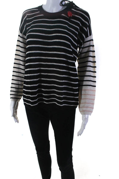 Sonia Sonia Rykiel Womens Crew Neck Knit Striped Sweatshirt Black White Small