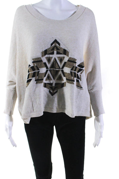 The Classic Womens Geometric Intarsia Dolman Sleeve Sweater Beige Size Medium