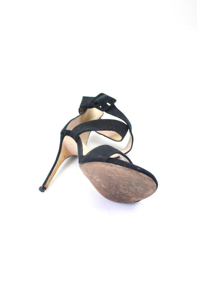Barneys New York Womens Suede Ankle Strap Sandal Heels Black Size 36.5 6.5