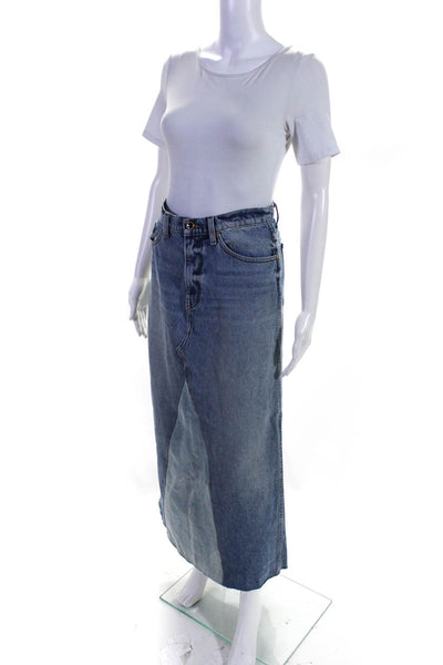 Khaite Womens Denim Patchwork Slit Midi A Line Skirt Blue Size 26