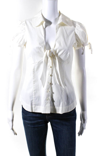 Odille Anthropologie Womens Button Down Short Sleeve Shirt White Size 4