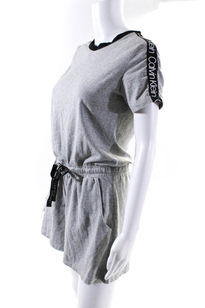 Calvin Klein Womens Cotton Ringer Short Sleeve Drawstring Romper Gray Size S