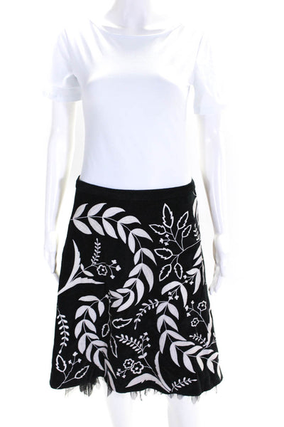 Odille Anthropologie Womens Embroidered Tulle Velvet A Line Skirt Black Size 6