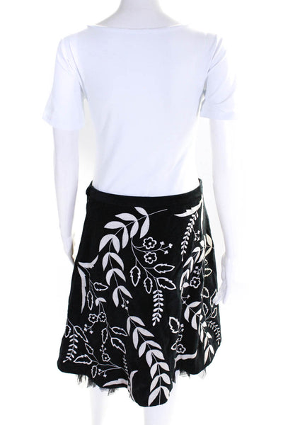 Odille Anthropologie Womens Embroidered Tulle Velvet A Line Skirt Black Size 6