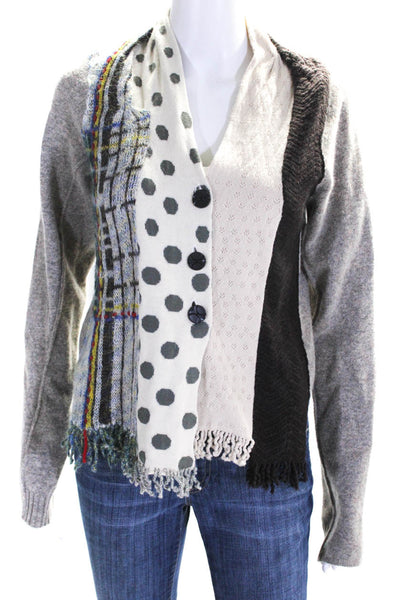 Charlie & Robin Womens Button Front Scarf Detail Cardigan Sweater Gray Small