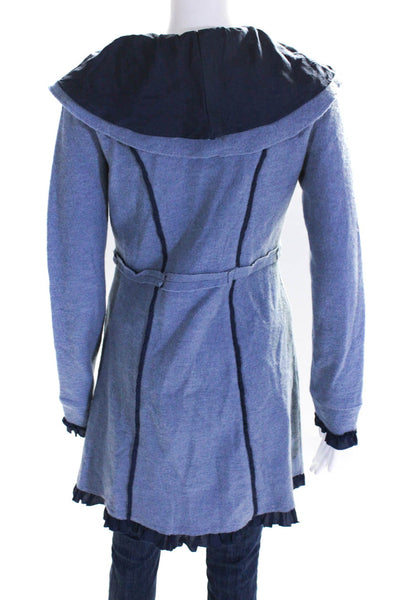 Sparrow Anthropologie Womens Silk Ruffled Trim Cardigan Sweater Blue Wool XS