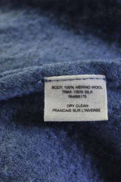 Sparrow Anthropologie Womens Silk Ruffled Trim Cardigan Sweater Blue Wool XS