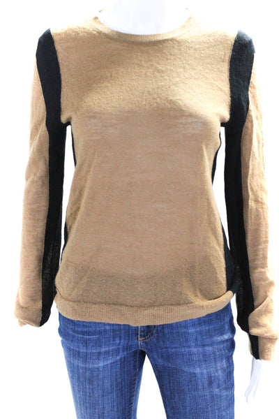 ALC Women's Wool Colorblock Crewneck Pullover Sweater Brown Black Size M