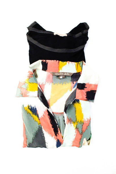 Charlie Jade Bordeaux Womens Multicolor Silk V-Neck Blouse Top Size M S Lot 2