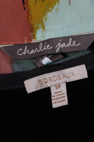 Charlie Jade Bordeaux Womens Multicolor Silk V-Neck Blouse Top Size M S Lot 2