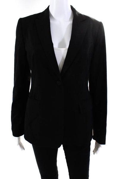 Calvin Klein Womens Wool Notched Collar Button Up Blazer Jacket Black Size 4
