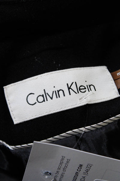 Calvin Klein Womens Wool Notched Collar Button Up Blazer Jacket Black Size 4