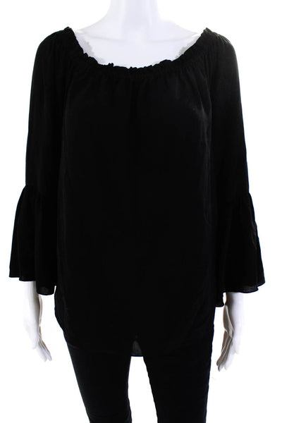 Michael Kors Collection Womens Crepe Off The Shoulder Blouse Top Black Size M