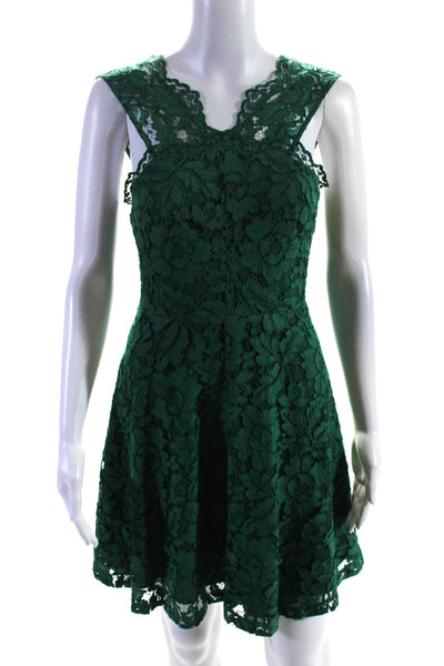 Sandro Paris Women's Floral Lace Sleeveless A Line Mini Dress Green Size 1