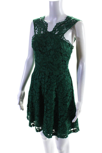 Sandro Paris Women's Floral Lace Sleeveless A Line Mini Dress Green Size 1