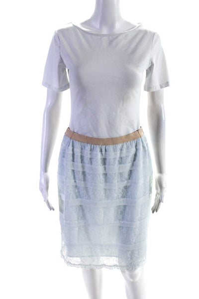 BCBGMAXAZRIA Womens Floral Lace Lined Straight Pencil Skirt Light Blue Size L