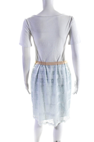 BCBGMAXAZRIA Womens Floral Lace Lined Straight Pencil Skirt Light Blue Size L