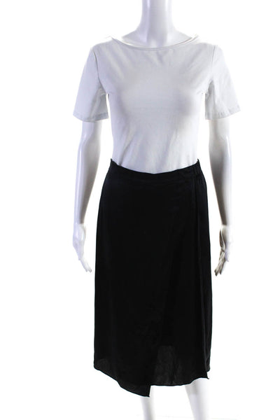 Vince Womens Silk Satin Paneled Midi Wrap Skirt Black Size S
