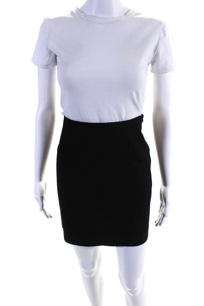Theory Womens Cotton Side Zip Above Knee Straight Pencil Skirt Black Size 4