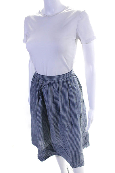 Vince Womens Cotton Striped Print Unlined Midi A-Line Skirt Blue White Size 6