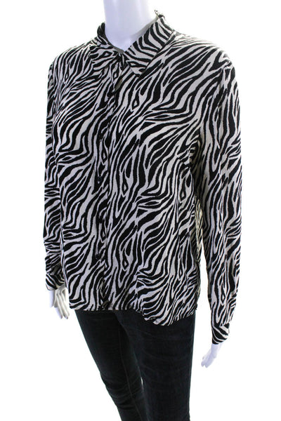 Lord & Taylor Womens Black White Zebra Print Button Down Shirt Size M