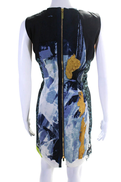 Elie Tahari Womens Animal Abstract Print Sheath Dress Black Cotton Size 8