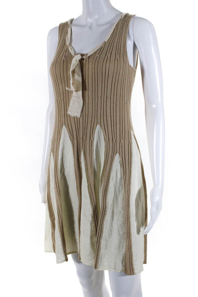 Doki-Geki Womens Ribbed Drawstring Patchwork Sleeveless Dress Brown Size S