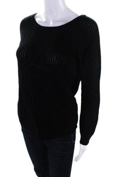 Rag & Bone Womens Perforated Waffle Knit Crew Neck Sweater Black Wool Size XS