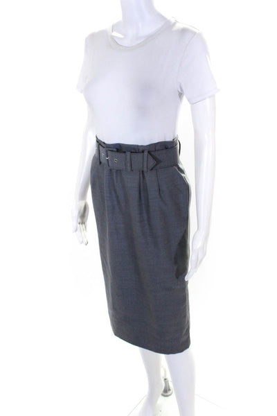 Emanuel Emanuel Ungaro Womens Wool High Rise Belted Pencil Skirt Gray Size 4