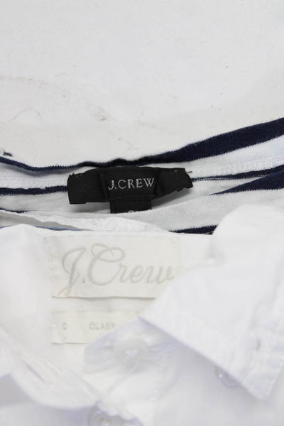 J Crew Womens Striped Button Up Shirts White Blue Cotton Size 0 Small Lot 2