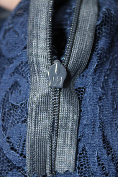 Pierre Balmain Womens Back Zip Crew Neck Mini Lace Sheath Dress Navy Blue IT 42