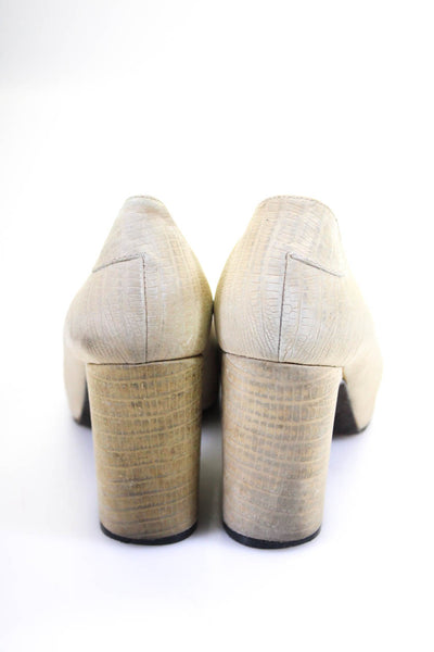 Acne Womens Slip On Block Heel Round Toe Pumps Beige Leather Size 39