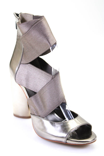 Donna Karan New York Womens Back Zip Cross Ankle Strap Sandals Silver Tone 9